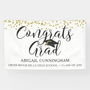 Gold Confetti Script GLÜCKWUNSCH GRAD White Banner