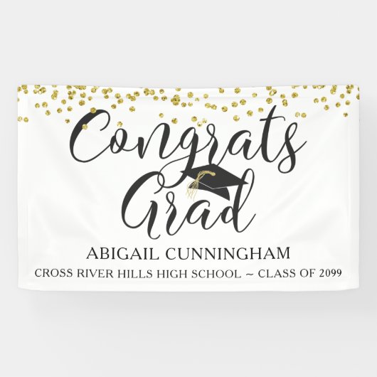 Gold Confetti Script GLÜCKWUNSCH GRAD White Banner (Horizontal)