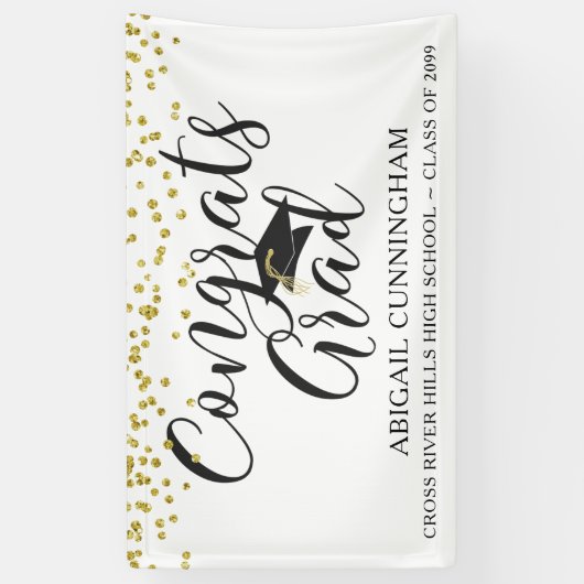 Gold Confetti Script GLÜCKWUNSCH GRAD White Banner (Vertikal)