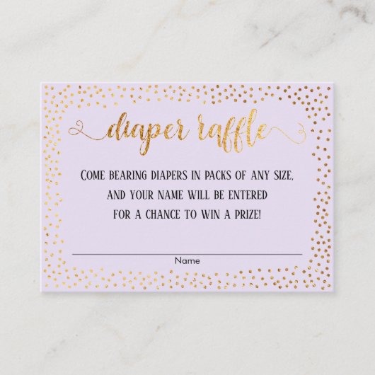 Gold Confetti, Script Lavender Diaper Raffle Cards Begleitkarte (Vorderseite)