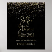 Gold Confetti Script Selfie Station Sign Poster (Vorne)