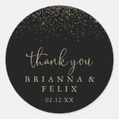 Gold Confetti Script Vielen Dank Gastgeschenk Hoch Runder Aufkleber (Vorderseite)