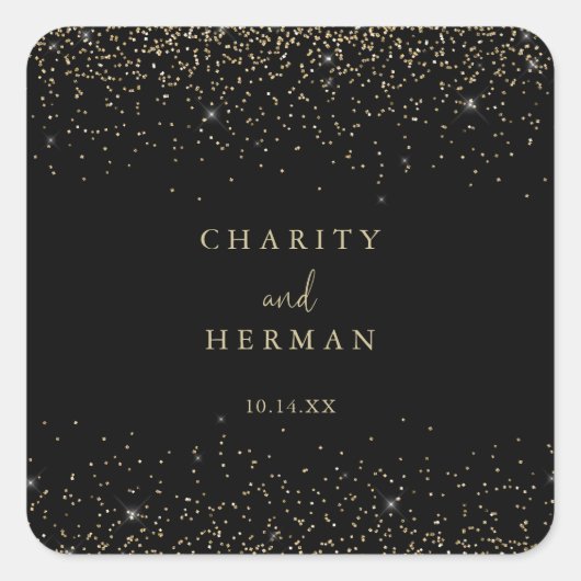 Gold Confetti Script Wedding Umschlag Aufkleber (Vorderseite)