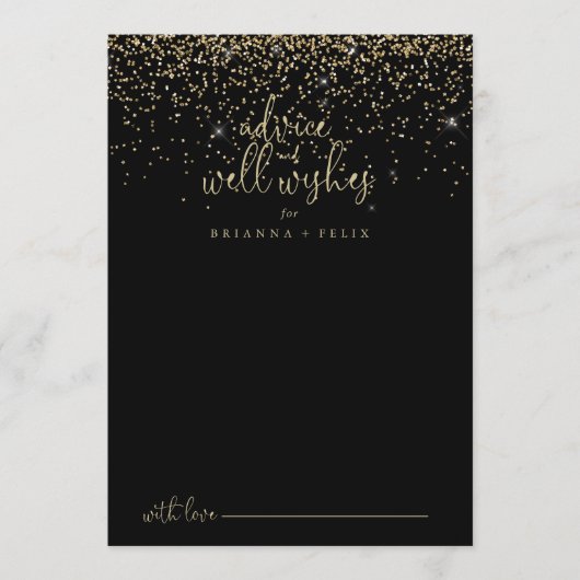 Gold Confetti Script Wedding Well wünscht Hinweiskarte (Vorderseite)
