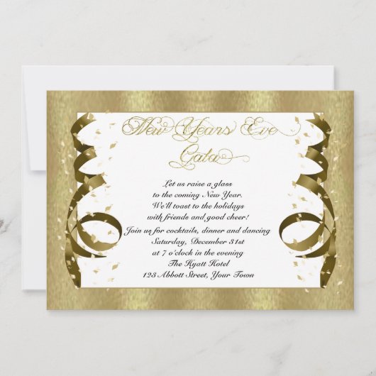 Gold Confetti Silvester Party Einladung (Vorderseite)