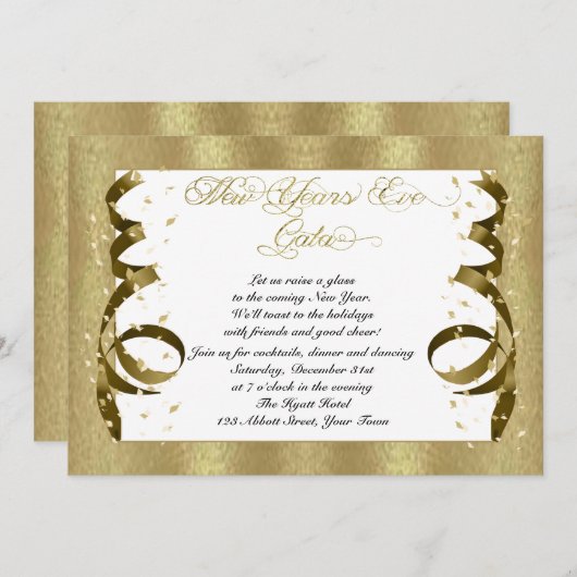 Gold Confetti Silvester Party Einladung (Vorne/Hinten)