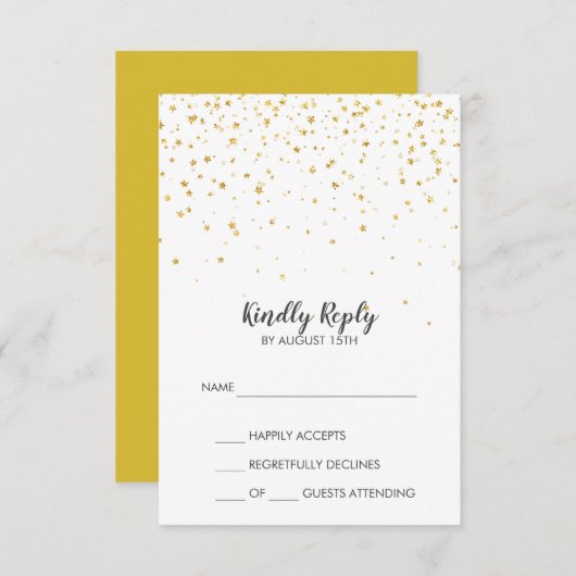 Gold Confetti Simple Wedding RSVP Card (Vorne/Hinten)