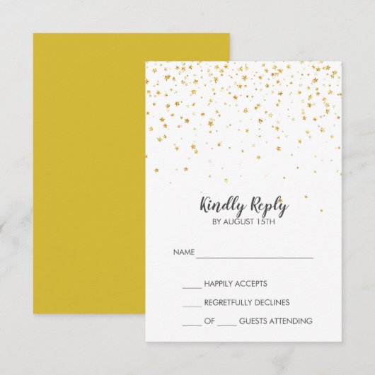 Gold Confetti Simple Wedding RSVP Card Karte (Vorne/Hinten)