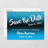 Gold Confetti Sky Blue Abschluss Save the Date Postkarte (Vorne/Hinten)
