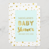 Gold Confetti Sky Blue Baby Dusche Einladungen (Vorne/Hinten)