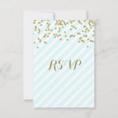 Gold Confetti Sky Blue Stripes Wedding RSVP Karte (Rückseite)