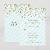 Gold Confetti Sky Blue Stripes Wedding RSVP Karte (Vorne/Hinten)