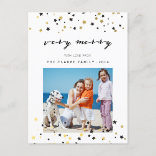 Gold Confetti Stars Holiday Foto Postkarte