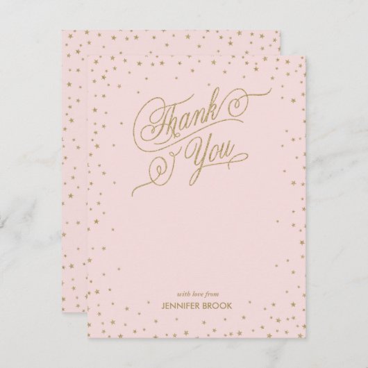 Gold Confetti Stars Pink Dankeschön Karte (Vorne/Hinten)