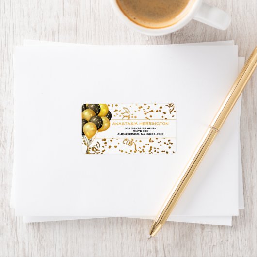 Gold Confetti Streamers Ballon Bundle Festive Adressaufkleber (Insitu)