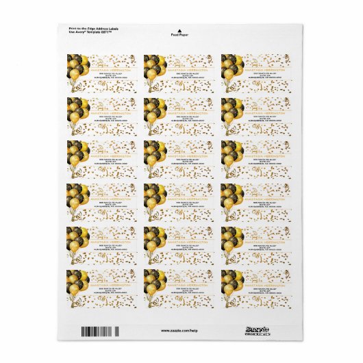 Gold Confetti Streamers Ballon Bundle Festive Adressaufkleber (Vorne)
