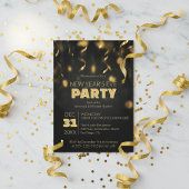 Gold Confetti Streamers Black New Year's Eve Party Einladung