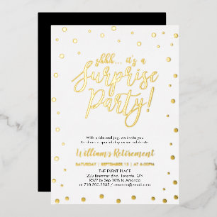 Gold Confetti Surprise Retirement Party Foil Invit Folieneinladung