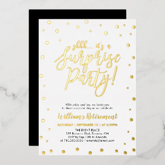 Gold Confetti Surprise Retirement Party Foil Invit Folieneinladung