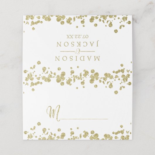 Gold Confetti Tischname Platzkarte (Außenseite Aufgefaltet)