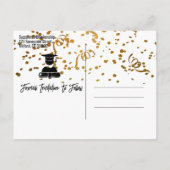 Gold Confetti Top auf White Custom Abschluss Ankündigungspostkarte (Rückseite)