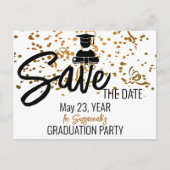 Gold Confetti Top auf White Custom Abschluss Ankündigungspostkarte (Vorderseite)