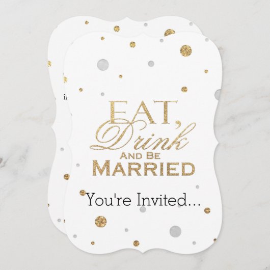Gold Confetti trinken und Verheiratet sein Einladung (Vorne/Hinten)