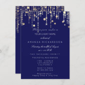 Gold Confetti Tropfen Birthday Bridal Blue Navy Einladung (Vorne/Hinten)