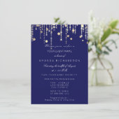 Gold Confetti Tropfen Birthday Bridal Blue Navy Einladung (Stehend Vorderseite)