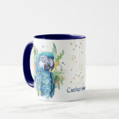Gold Confetti Tropical Blue Parrot Tasse (Vorderseite Links)