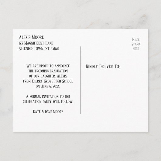 Gold Confetti Türkis Abschluss Save the Date Postkarte (Rückseite)