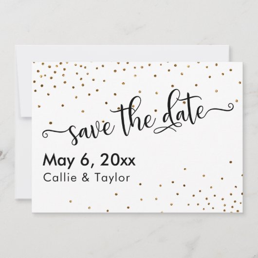 Gold Confetti Typografie Save the Date (Vorderseite)