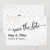 Gold Confetti Typografie Save the Date (Vorne/Hinten)