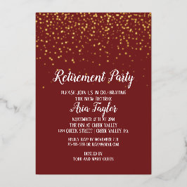 Gold Confetti über Burgund-Rente-Gold Folieneinladung