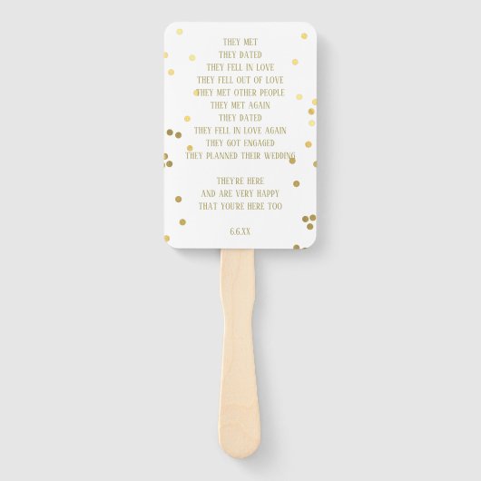 Gold Confetti über Ecru Wedding Program Handfans Fächer (Rückseite)