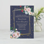 Gold Confetti und Blume Einladung Hochzeit (Stehend Vorderseite)