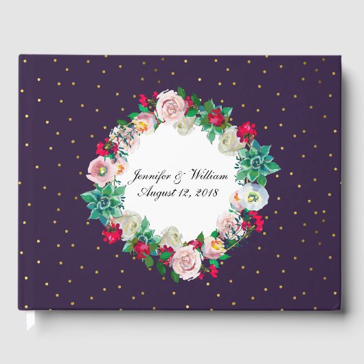 Gold Confetti und Blume Wedding Gästebuch (Vorderseite)