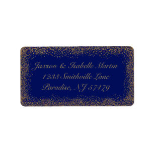 Gold Confetti und Dark Blue Adressaufkleber