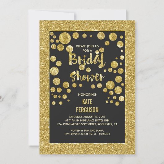 Gold Confetti und Glitzer Chic Brautparty Einladung (Vorderseite)