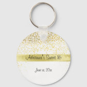 Gold Confetti und Satin, 16 . Geburtstag, Custom Schlüsselanhänger (Vorderseite)