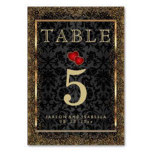 Gold Confetti und Schwarz - Tischkarte Tischnummer