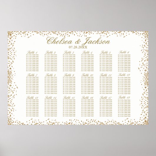Gold Confetti und Weiß - 18 Seating Chart Poster (Vorne)