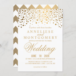 Gold Confetti und White Wedding Einladung