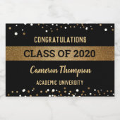 Gold Confetti University Abschluss Class of 2020 Schaumweinetikett (Einzelnes Label)