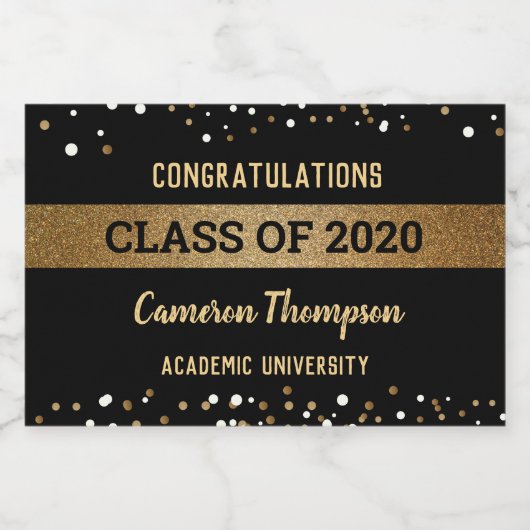 Gold Confetti University Abschluss Class of 2020 Schaumweinetikett (Einzelnes Label)