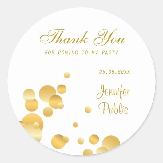 Gold Confetti Vielen Dank Template Hand Script Chi Runder Aufkleber (Vorderseite)