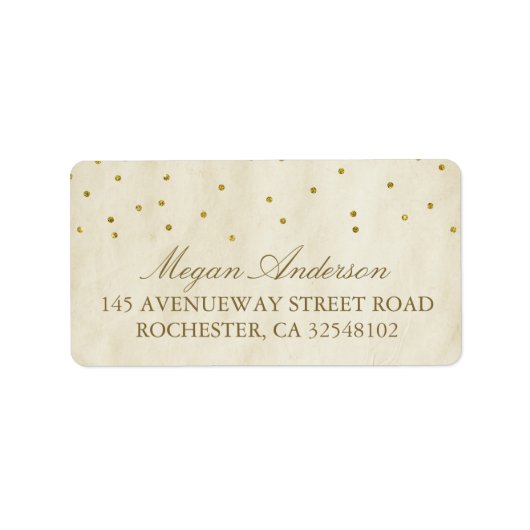 Gold Confetti Vintage Wedding Adressaufkleber (Vorne)