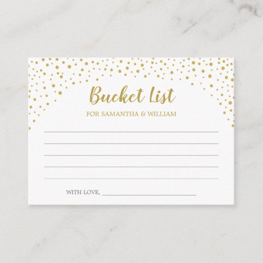 Gold Confetti Wedding Bucket List Ideen Karte (Vorderseite)