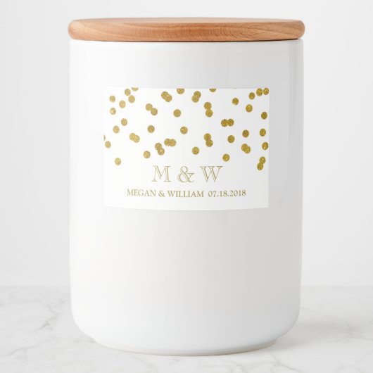 Gold Confetti Wedding Custom Monogram Label Lebensmitteletikett (Vorderseite)