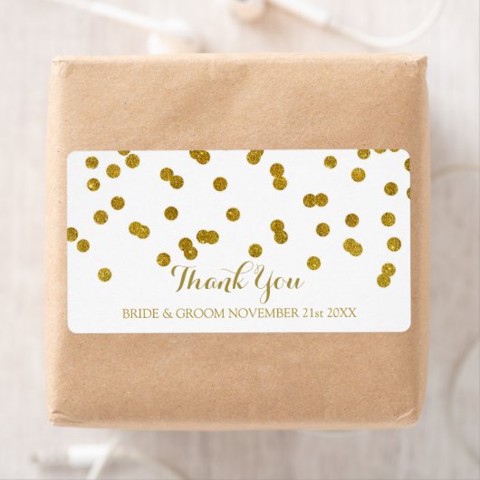 Gold Confetti Wedding Labels (Insitu)